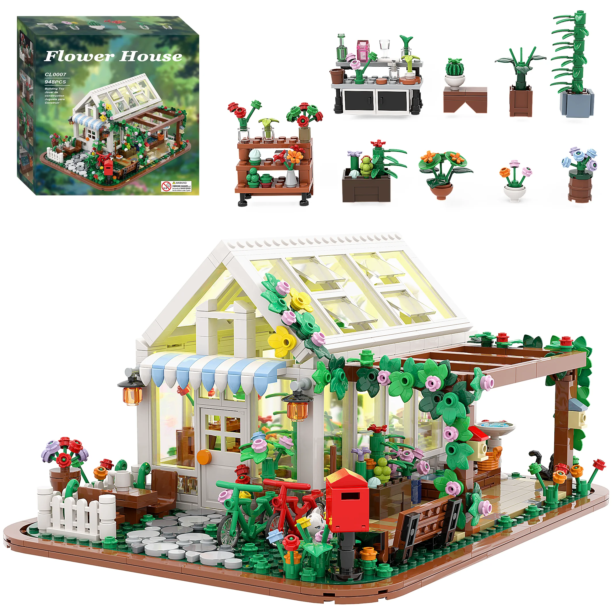 TYCOLE Kit De Construcción Casa De Flores Con Luz LED – 719 Piezas – Modelo De Invernadero Con Puerta Y Techo Abatibles – Regalo Para Niños De 6 A 12 Años