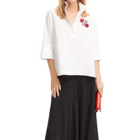 Women Shirt New Summer Elegant Temperament Short Sleeved White Shirt Blouse 100% Cotton Shirts Women's Casual Solid Color Tops - Image 2