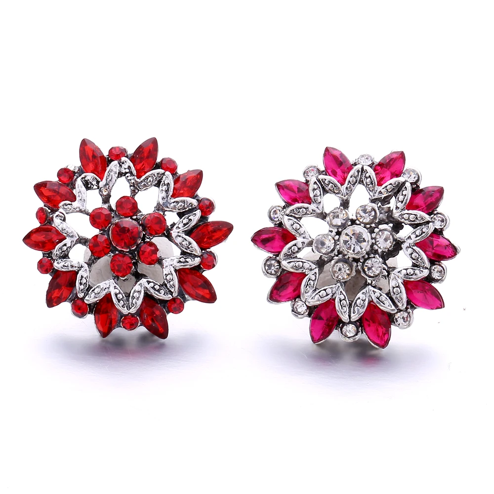 15PCS New Snap Button Jewelry Rhinestone Flower 18mm Metal Snap Buttons Fit Snap Bracelet Bangle Necklace