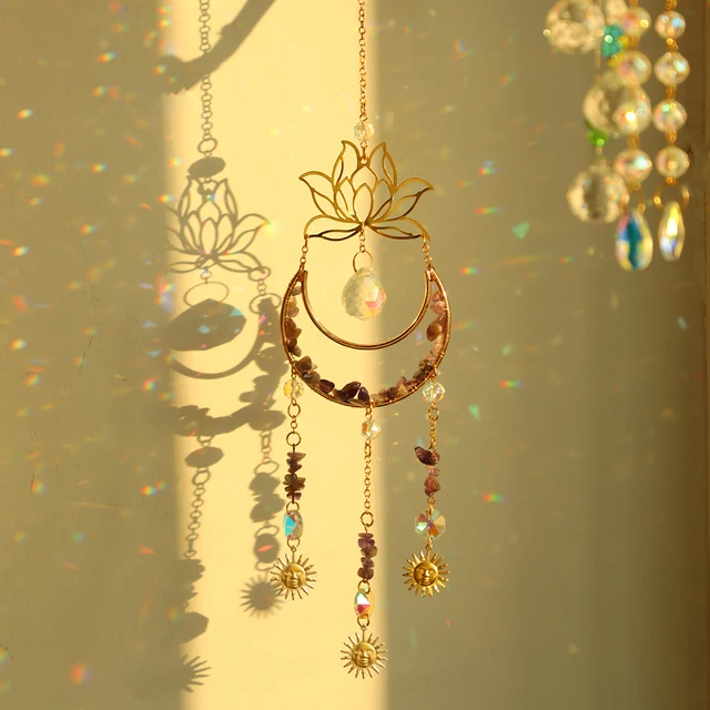 Hold És Lotus Prism Suncatcher Natural Stone Dreamcatcher Hanging Crystal Sun Catcher Rainbow Maker Garden Window Dekoráció