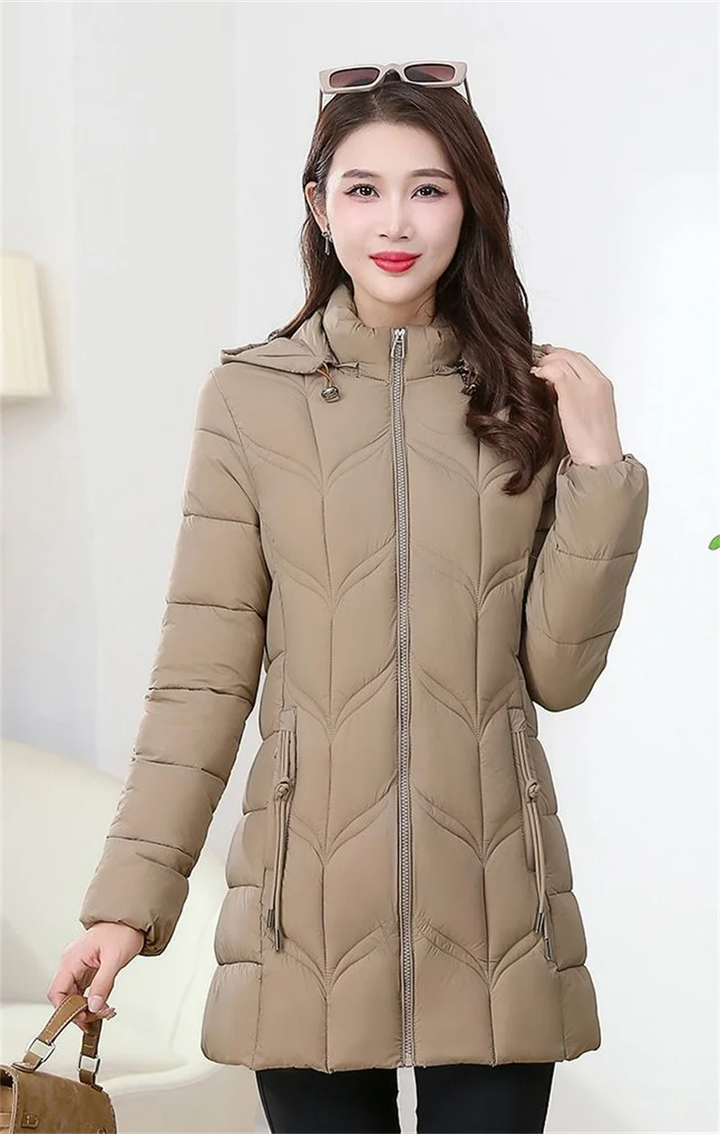 Autumn Winter Warm Thin Jacket Long-sleeved Jacket Parkas Hooded Middle age Women Cotton-padded Tops Mother Female Overcoat