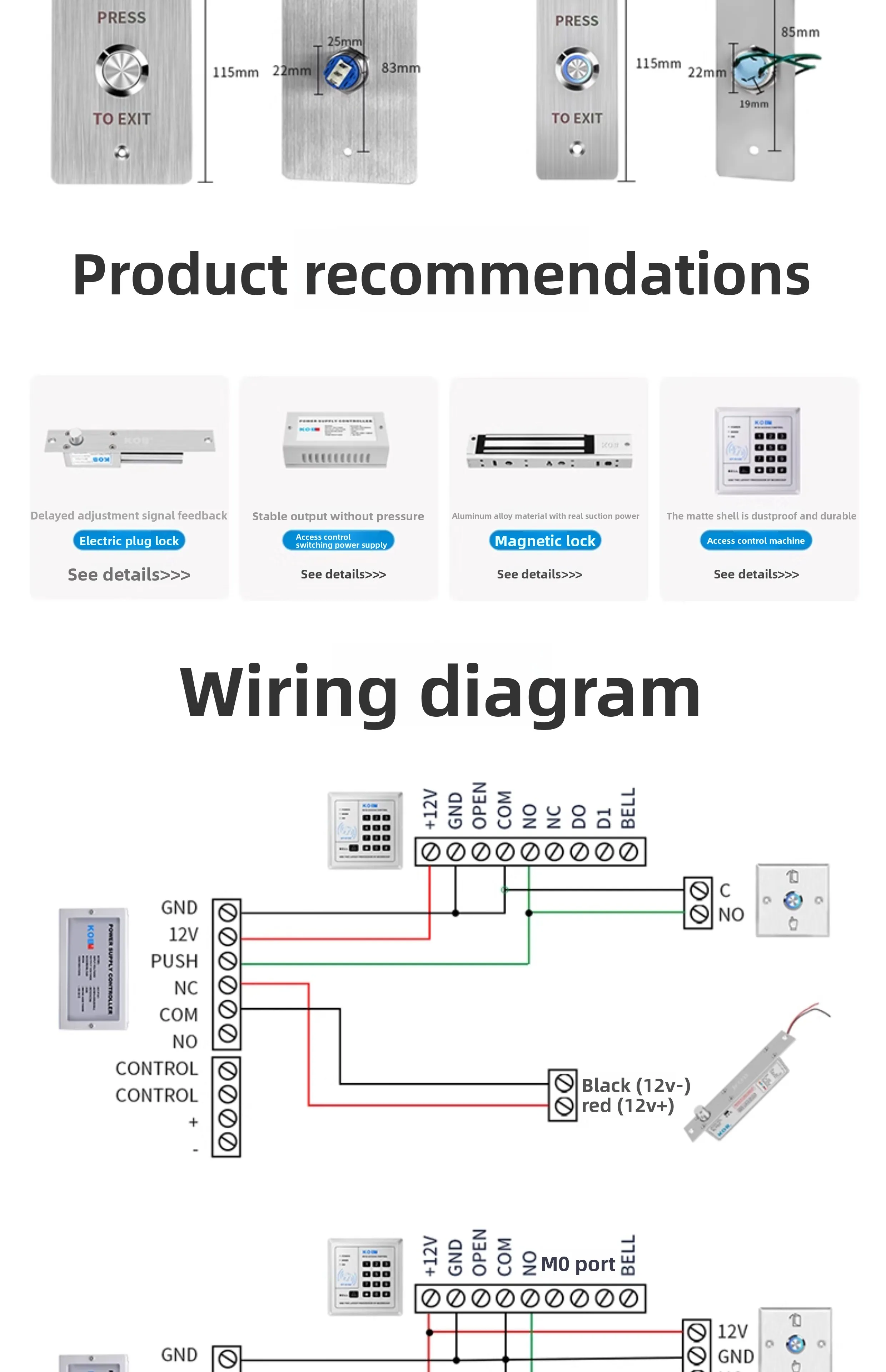 KOB stainless steel waterproof access control switch normally open and normally