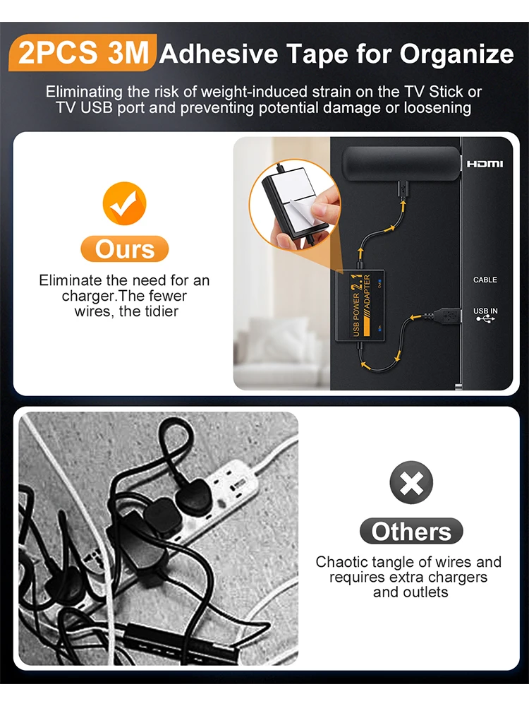 Electop USB Power Cable 1800mAh Stabilized Supply USB Power Cable for Amazon Fire TV Sticks Firestick Adapter Support 4K Video 6