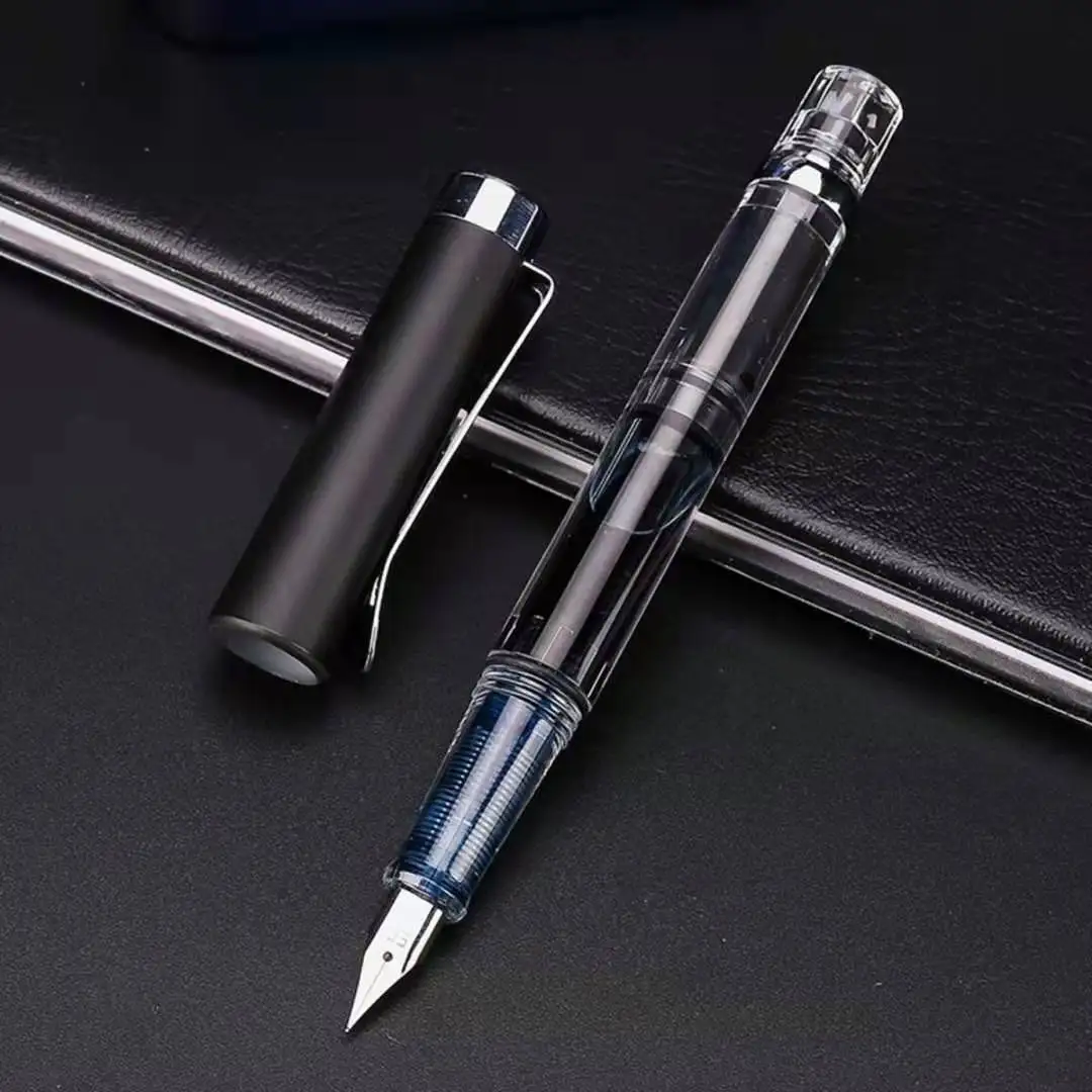 1-Piece Transparent Piston Fountain Pen EF Nib Metal Clip Large Capacity Ink Pens School Office Writing Stationery 4