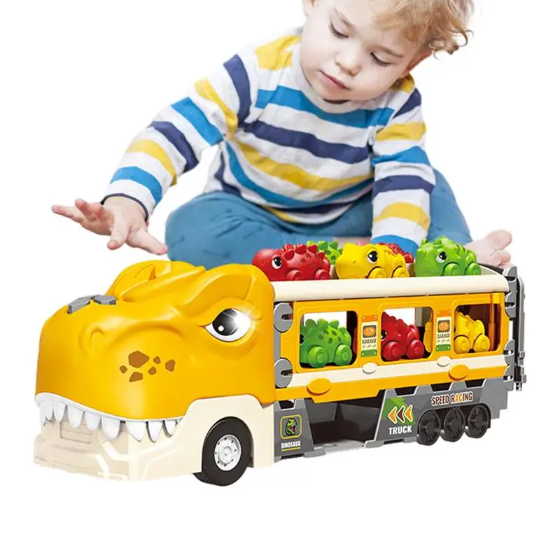 

Dinosaur Pull Back Toys 19pcs Folding Dinosaur Car Toy With Light And Sound DIY Party Favors Creative Dinosaur Toy Aged 2-6