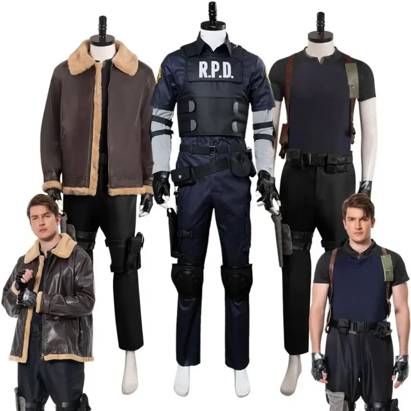 

Biohazard Resident 4 Remake Leon S Kennedy Evil Cosplay Costume Jacket Coat Tops Pants Man Fantasia Outfits Halloween Party Suit