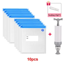 Reusable Vacuum Sealer Bags with Hand Pump and Sealing Clips - Food Storage Solution for Freshness Preservation (10pcs-Bag-1Pump)