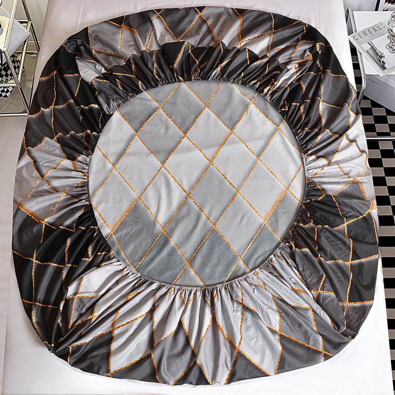 Plaid Print Fitted Bedsheet Soft Bed Cover Elastic Bed Sheets Simple Style Mattress Protector постельное белье (No Pillowcase) 6