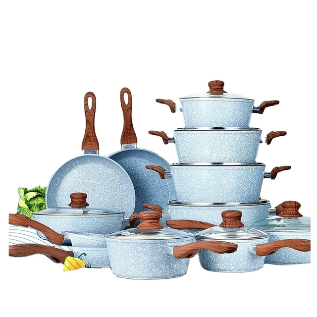 10 PCS Forged Blue Marble Cookware Set/Frypan/Casserolesaucepan