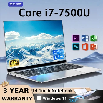 2025 Core i7 7500U Ultra Slim Laptop 14.1inch Gaming Computer Laptops Windows 11 Pro 12GB DDR4 1TB 2TB SSD Office Study Notebook