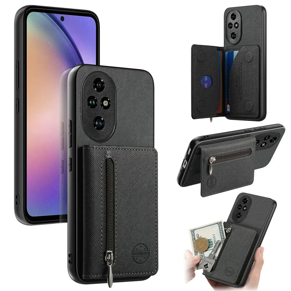 Premium RFID Leather Zipper Wallet Case - 5G Compatible