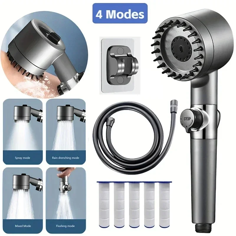 Shower Head for Bathroom Tap High Pressure Shower Head Filtered Adjustable Water Saving One-key Stop  Massage Nozzel Bathroom 2