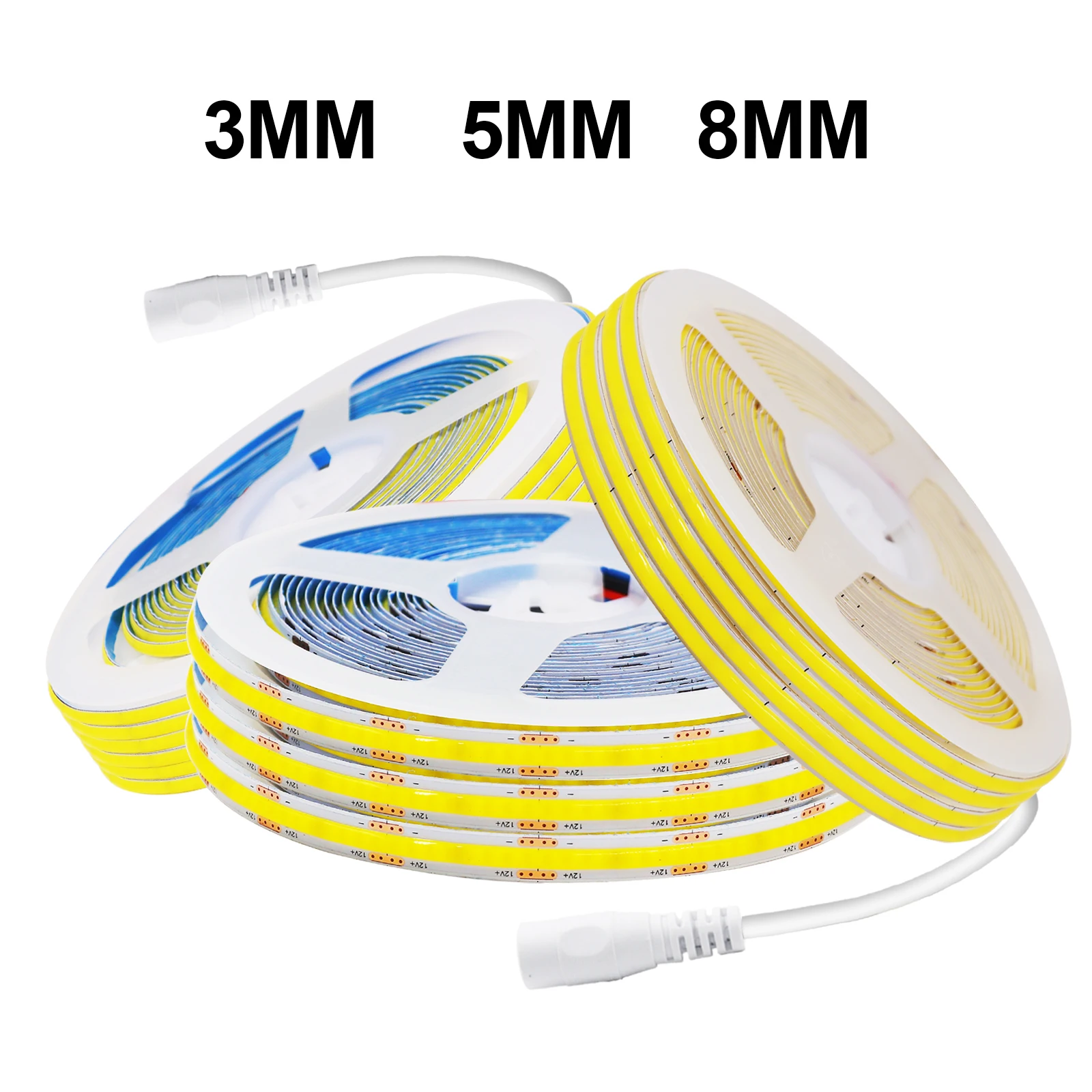 thumbnail image 1 of Barra de luz LED COB de 3 mm, 5 mm y 8 mm, 5 V, 12 V, 320 ledes/m, 3000 K, 4000 K, 6000 K, cinta flexible de alta densidad para iluminación de gabinetes, 1 of 5