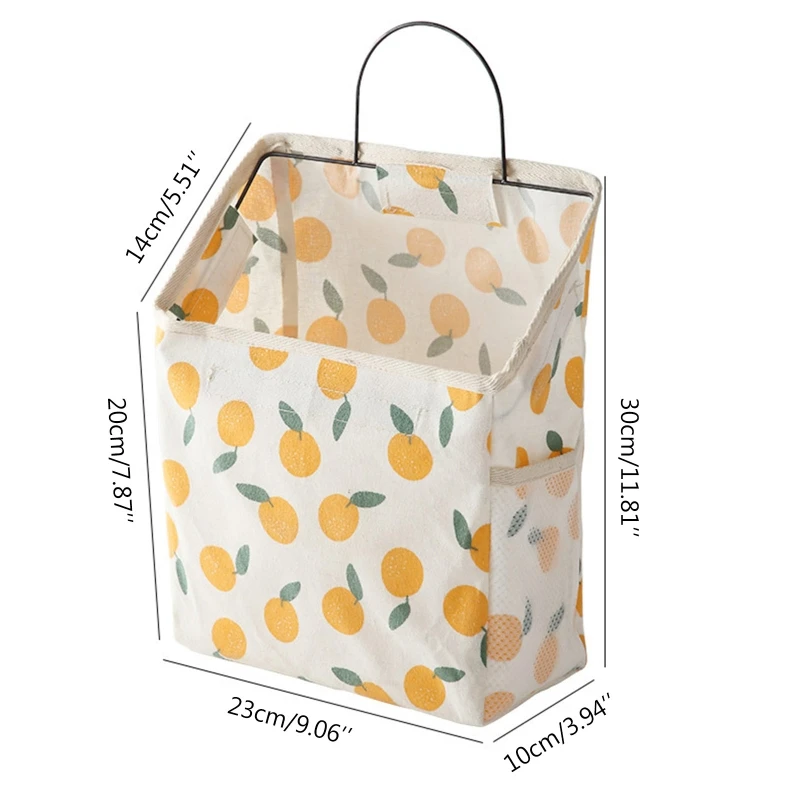 Hanging Storage Bag Cartoon Fruit Pattern Canvas Box Container for Home Bedroom Bathroom Wall Multifunctional 6