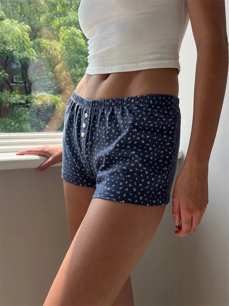 Casual Elastic Waist Lounge Shorts with Button Fly Print — photo 2