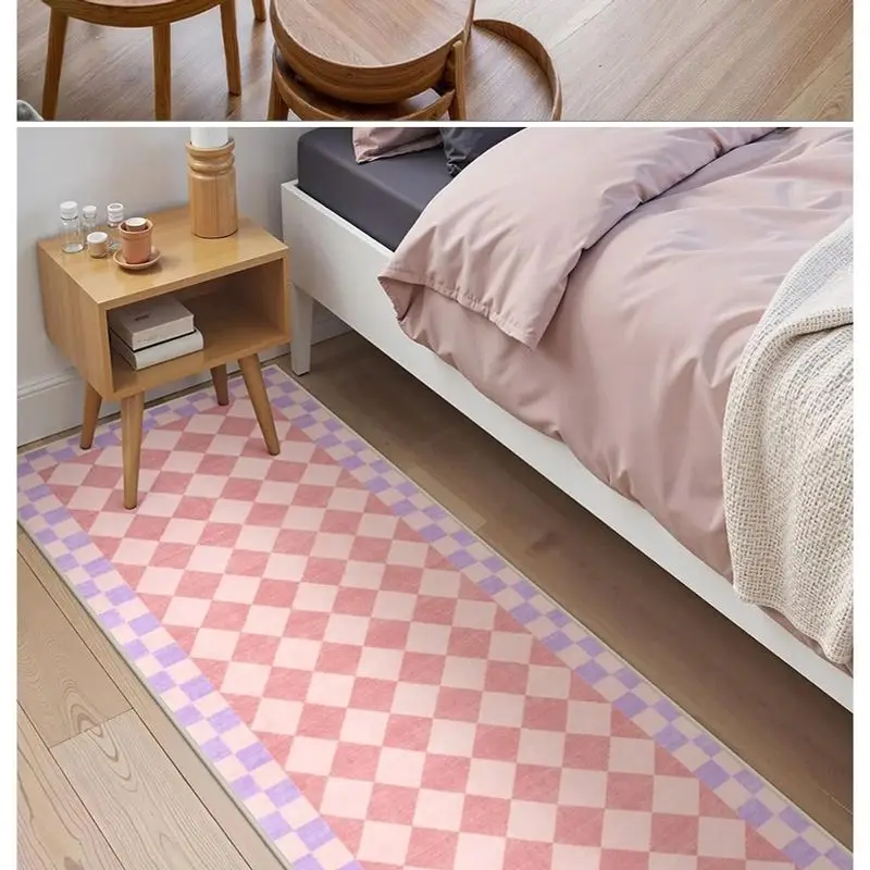 VIKAMA 빈티지 체크무늬 복도 카펫 - 내구성이 뛰어난 긴 스트립 주방 매트 - 청소가 쉬운 침실 침대 옆 러그 - 홈 장식