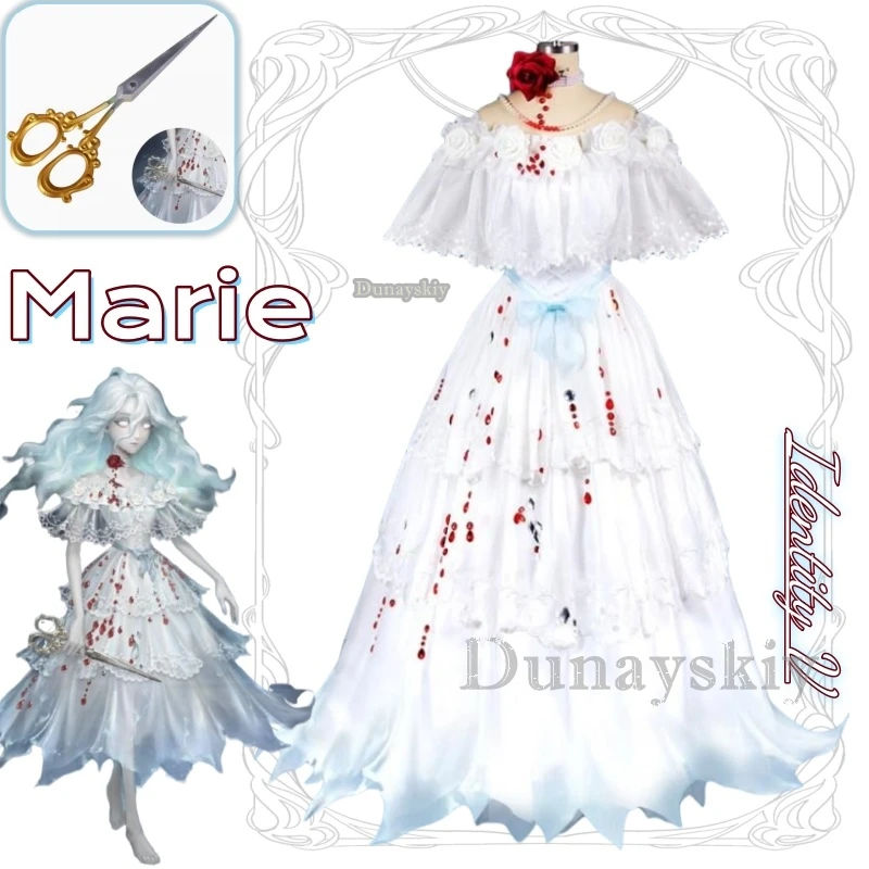 

Anime Game Identity V Marie Cosplay Costume Clothes Uniform Cosplay Prop Scissors White Dress Halloween Party Woman Marie