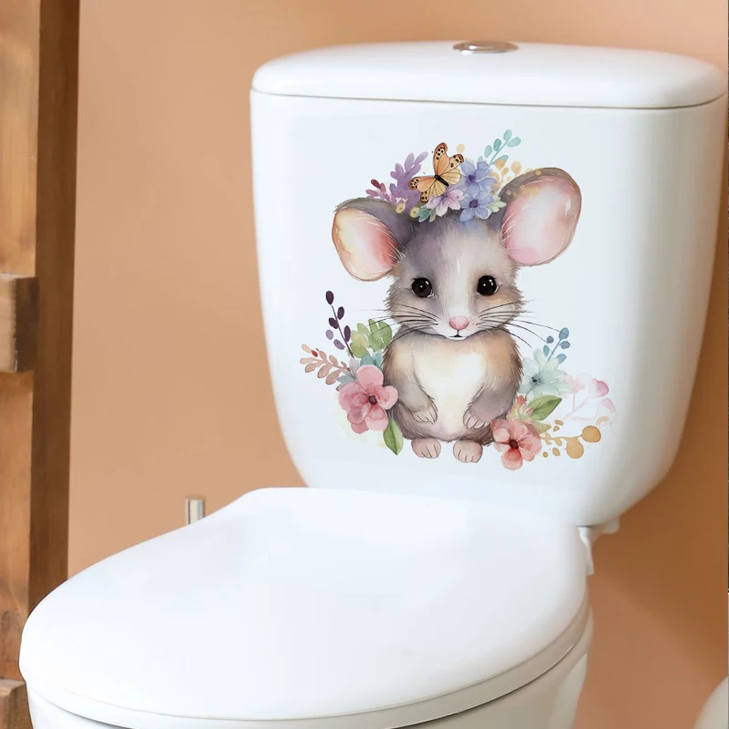 Cute Mouse Wall Sticker Animal Bathroom Toilet Decor Living Room Cabinet Refrigerator Home Decoration Decals wall stickers toilet stickers