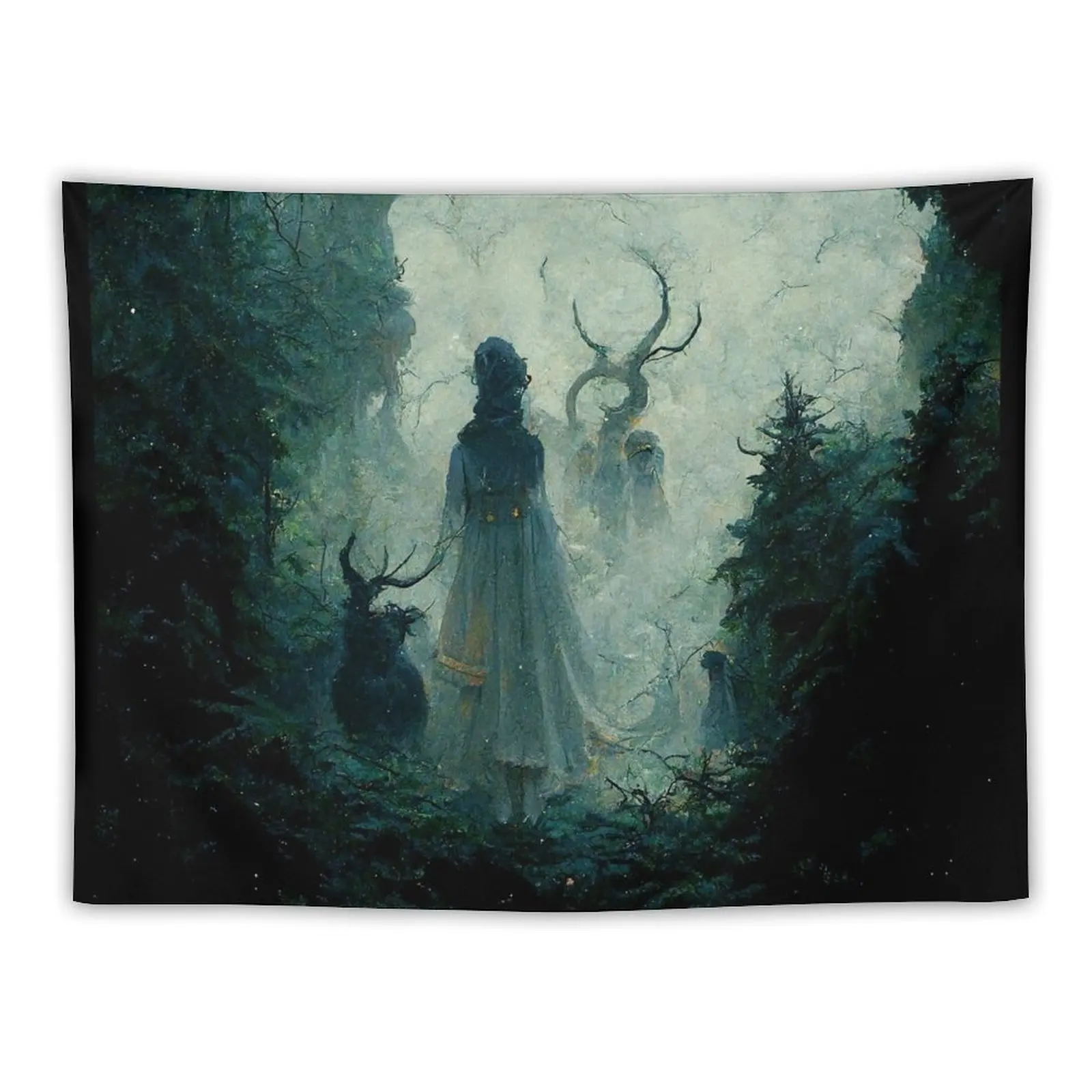 

Hecate with Horned Creatures Tapestry Wall Mural Japanese Room Decor Tapestry