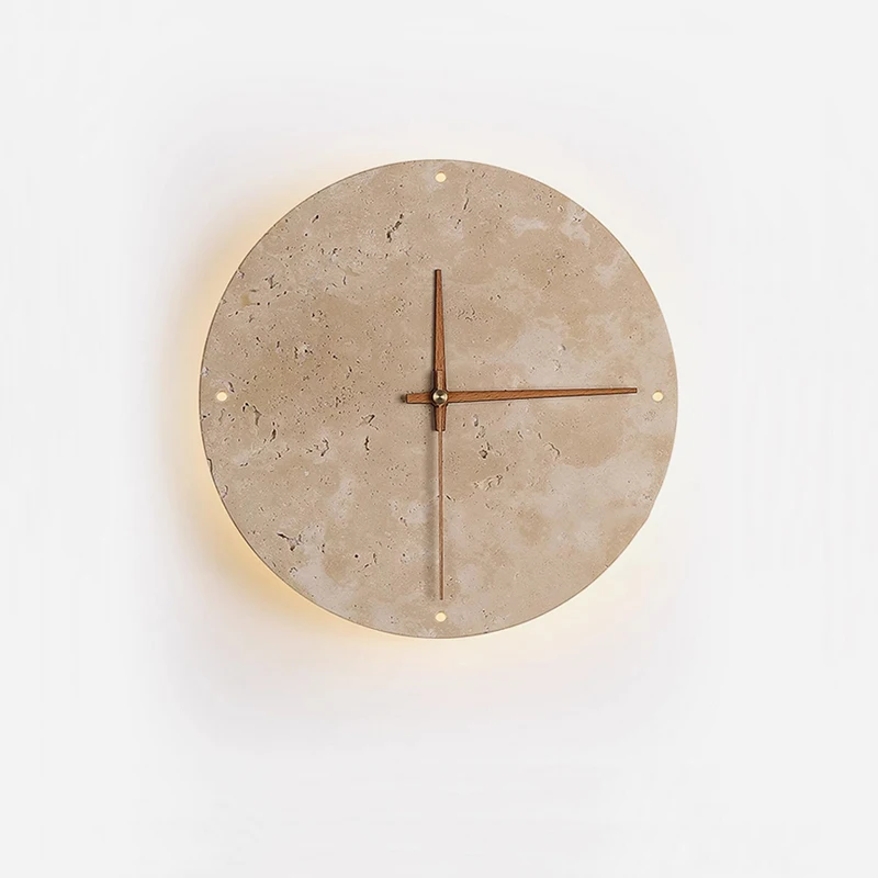 

Modern Creative Clock Living Room Wabi Sabi Wall Lamp Nordic Simple Yellow Travertine Restaurant Corridor Circular Sconce Light