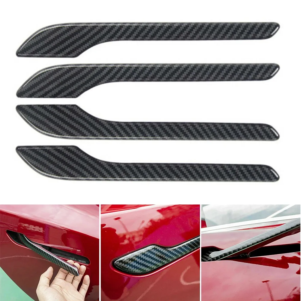 

4Pcs Carbon Fiber Door Side Handle Decor Trim Overlay Cover For Tesla Model 3/Y Electric Vehicle Part
