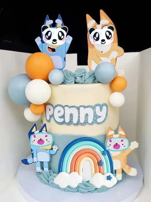 14 Stück blaue Regenbogen-Kuchenaufsätze mit orange-weißen Kugeln für Hundeburtstagstorte, Dekorationen, Babyparty, Partyzubehör – Detail 1