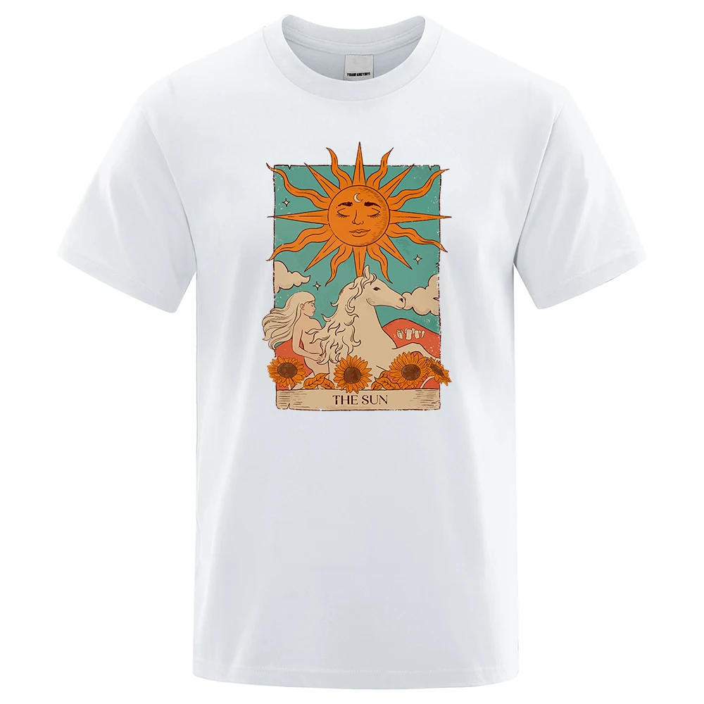 

Tarot Card Art The Sun Creativity Print T-Shirt Man Loose Oversize T-Shirt Summer Casual Tops Fashion Casual Cotton Tee Clothes