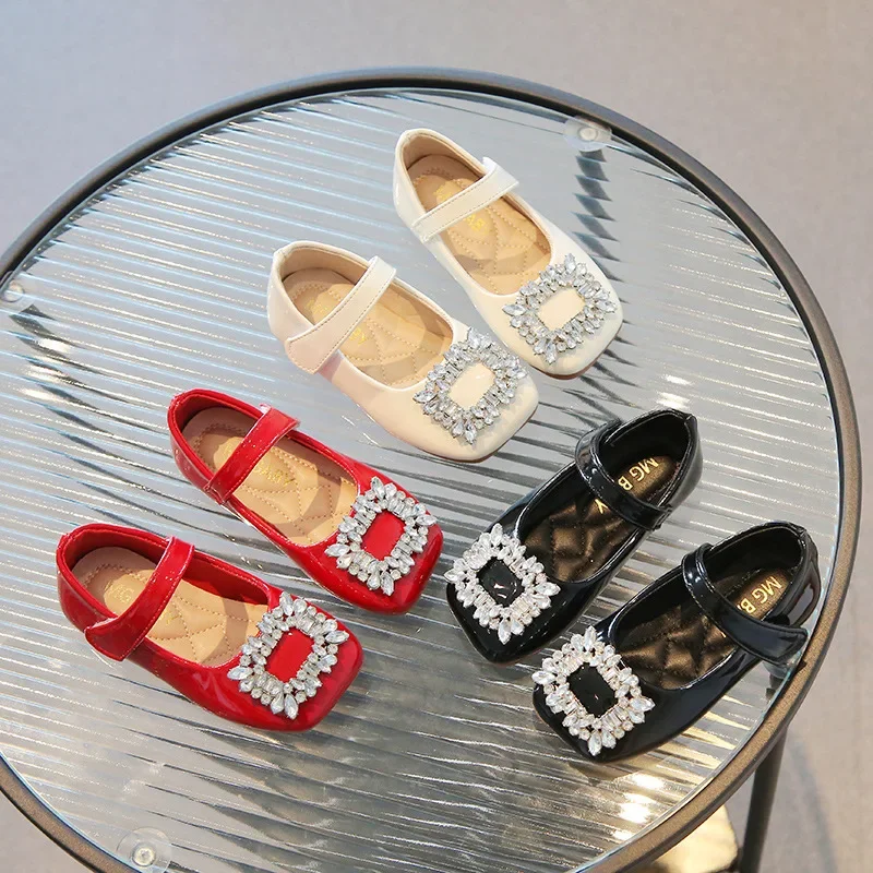 Girls Princess Mary Jane Shoes Spring Luxury Diamante Patent Leather