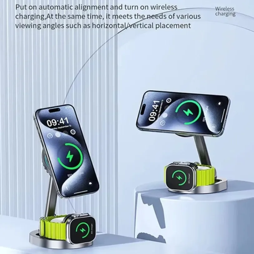 VIKEFON qi2 Ice Cooling 3 in 1 Magnetic Wireless Charger For Magsafe iPhone 16-12 Apple Watch 9 8 7 AirPods Pro2 Fast Charging