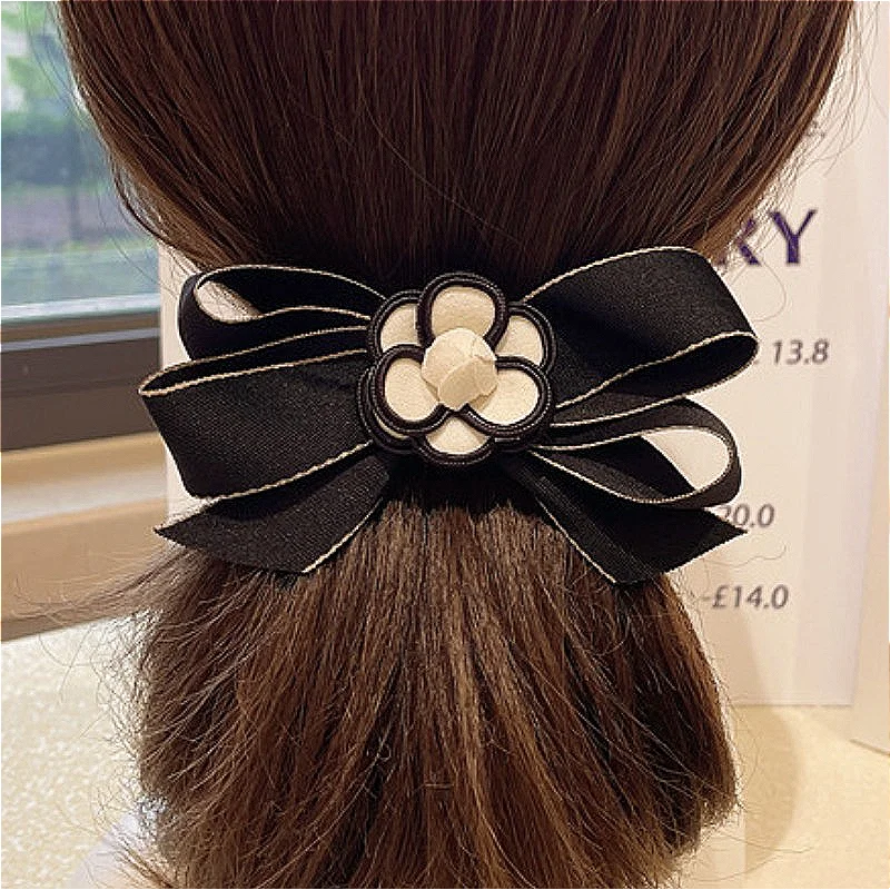 Korean Fashion New Floral Bows Hairclip Black and White Camellia Flower Spring Clips Accessories Barette Cheveux Femme