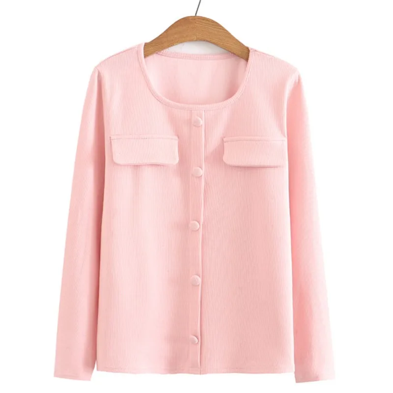 

4XL Plus Size Knitting Pullover Women 2023 Spring Simple Solid Jumper Long Sleeve Single Breasted Decoration Tops Curve Clothes