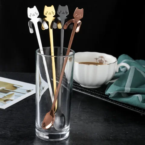 

Steel coffee spoon Stainless dessert Ice cream tea Cartoon cat spoons soup ladle silverware dinner set kitchen accessories