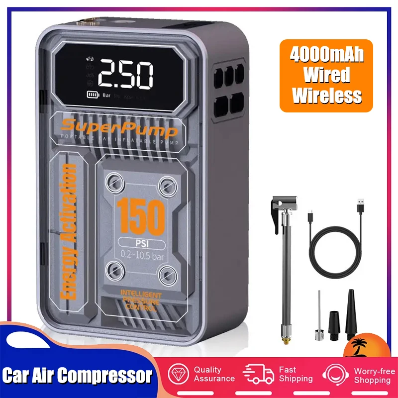 

Wired/Wireless Car Air Compressor 4000mAh Electric Air Pump Tire Inflatable Pump Mechanical Industrial Style Car Tyre Inflator