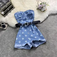 Summer Women Jeans Rompers Beach Playsuits Slash Neck Sexy Denim Party Sleeveless Overalls Fashion Vestidos