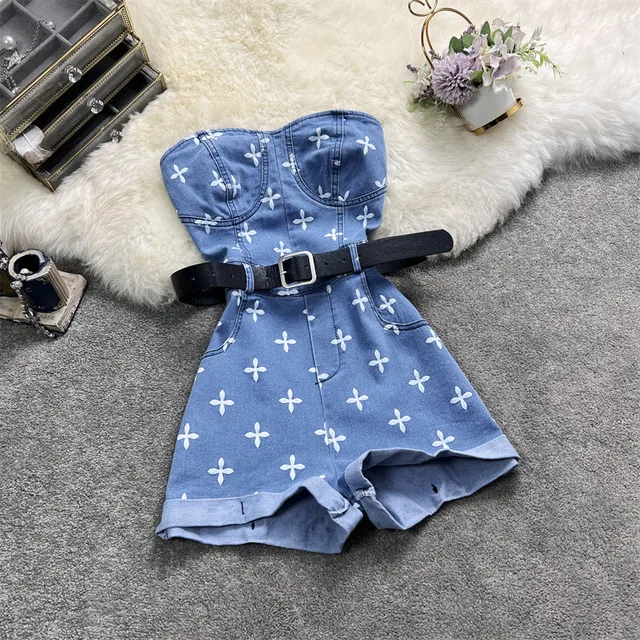 Summer Women Jeans Rompers Beach Playsuits Slash Neck Sexy Denim Party Sleeveless Overalls Fashion Vestidos