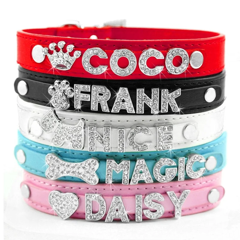 Bling Rhinestone Puppy Dog Collars Necklace for Small Dogs Chihuahua Free Name Charms Pet Accessories