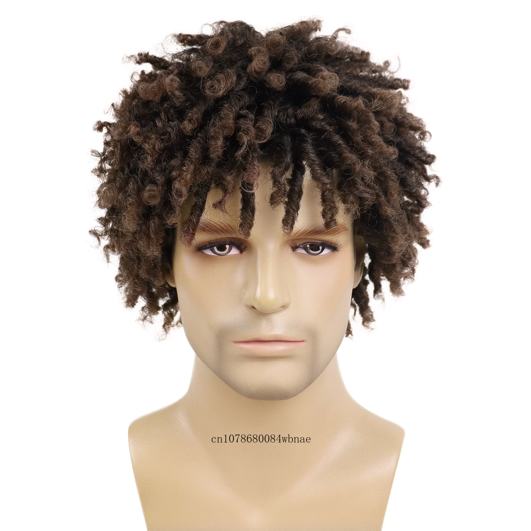 Mens Cool Wigs Synthetic Hair Ombre Brown Locs Crochet Twist Braided Wig with Bangs Boys Male Dreadlocks Wig Daily Party Cosplay