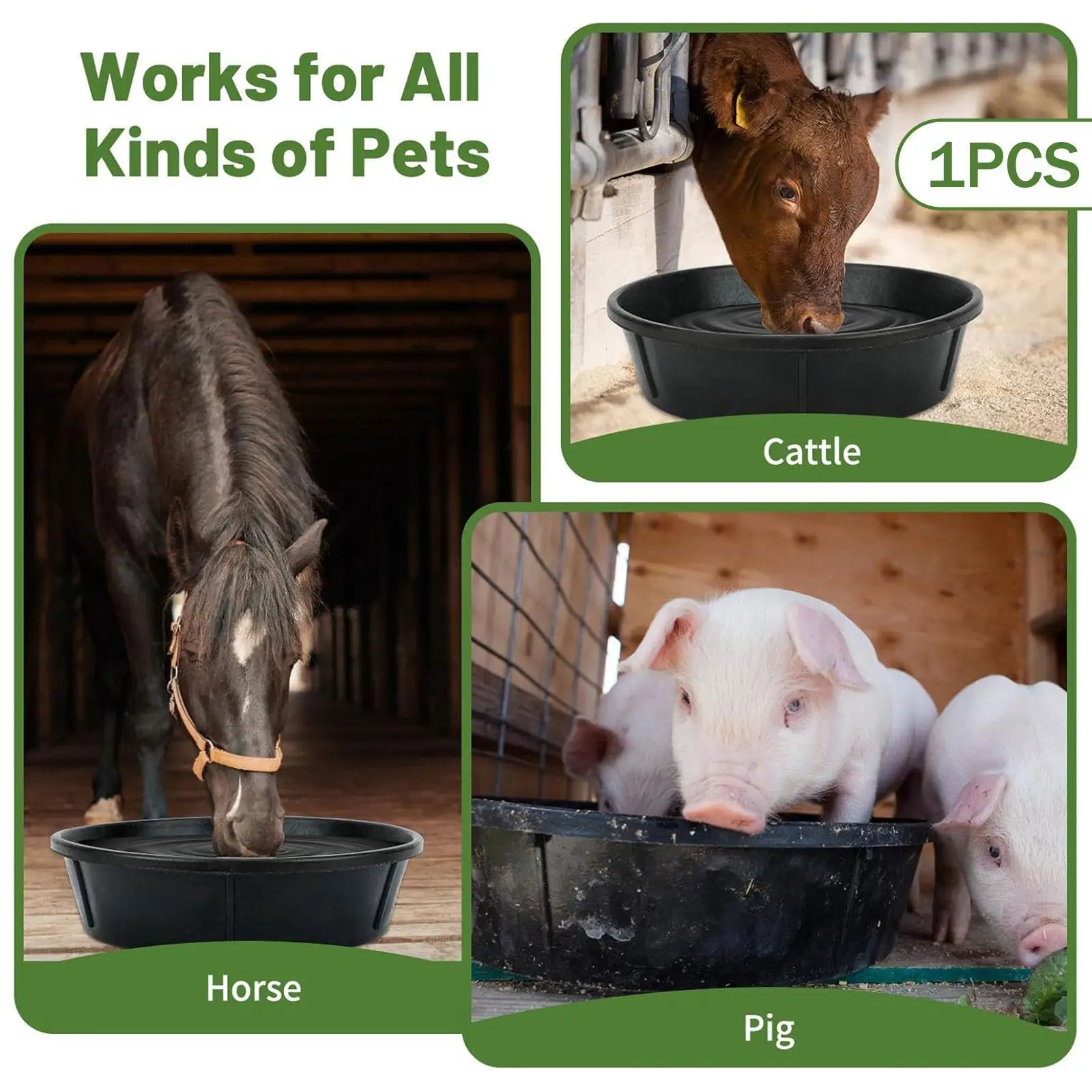 Black Rubber Horse Feeder Pan Utility Bucket for Barn Stable Livestock Water Food Bowl Farm Use