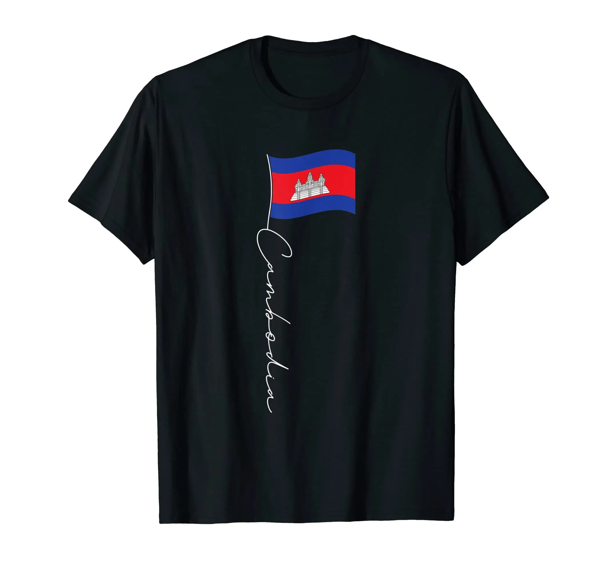

100% Cotton Cambodia Signature Flag Pole - Patriotic Cambodian Flag T-Shirt Hip Hop MEN WOMEN UNISEX T Shirts