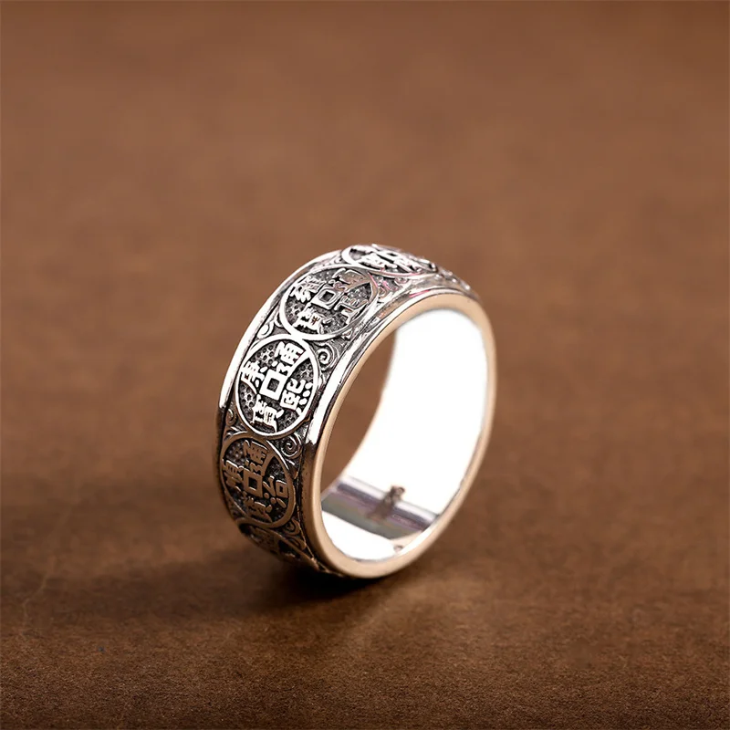 Trend iger s925 Silber ring für Männer Schmuck Retro ethnischen Stil Kaiser Münze drehbare glück verheißende Ring männliche Accessoires
