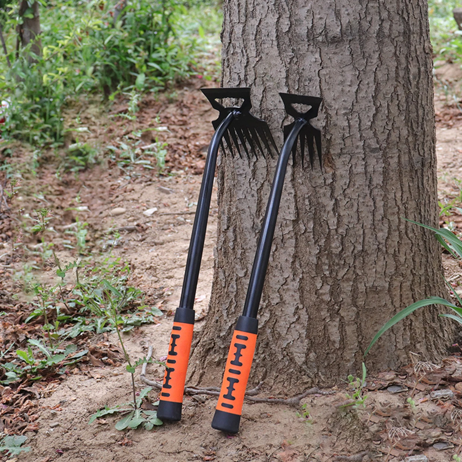 Multifunction Gardening Hoe Rake Manual Grass Rake Loosening Soil Metal Multi-Tines Hoe Cultivator Dual Headed Weeding Tool