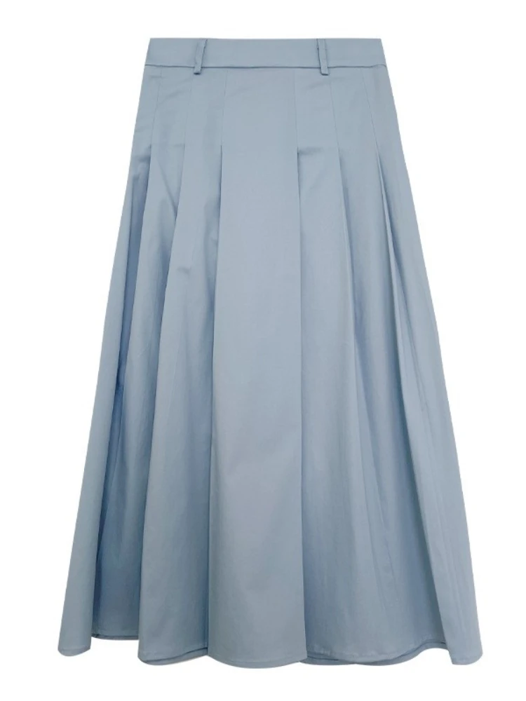 

2022 New Summer Korean Version A-line Cover-up Pleated High-waist Skirt Women woman skirts Solid Office Lady