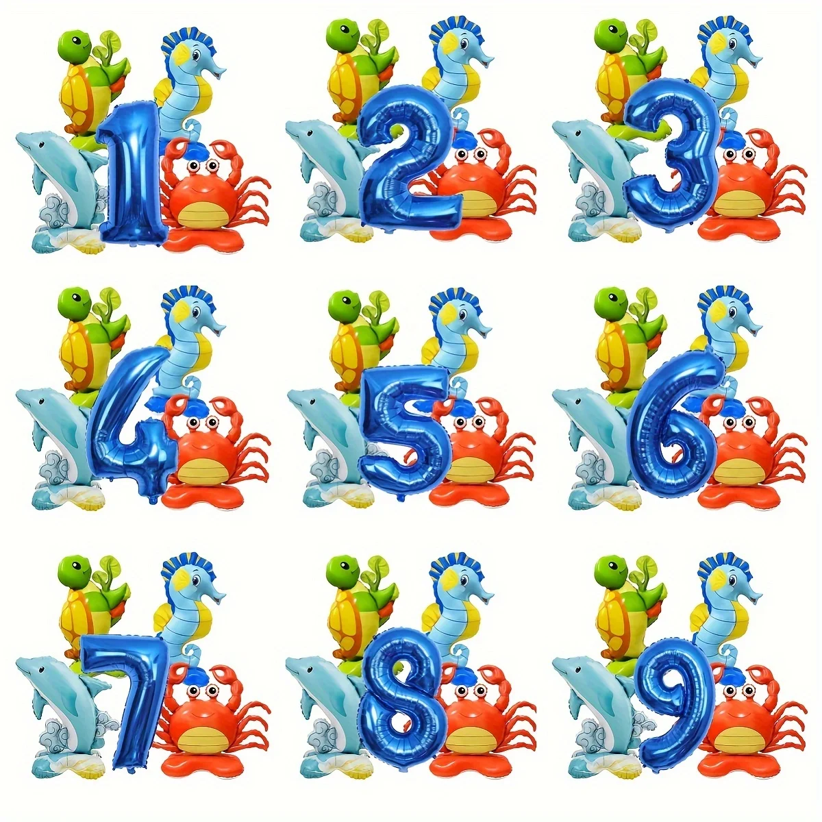 5 Stück niedliche Meerestier-Themenballons, Krabbe, Seepferdchen, Delphin, Schildkrötenform, Ballon für das Meer, Party-Dekoration, Geburtstagsballon
