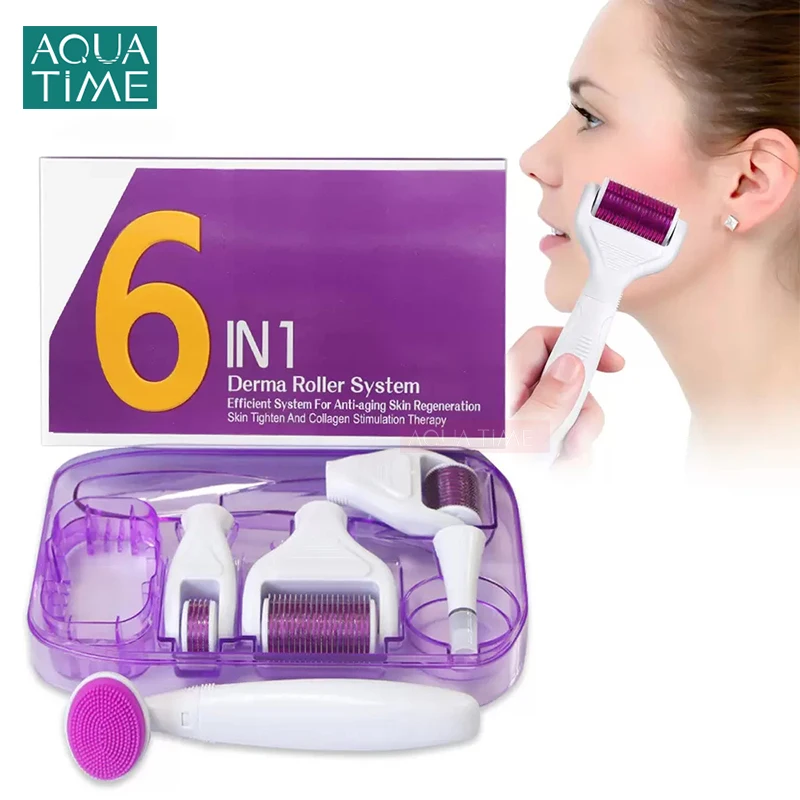 Drs 6 In 1 Dermaroller Micro Needle Face Derma Roller Set Microneedling Roller Per La Crescita Dei Capelli Del Corpo Del Viso Barba Roller Skincare