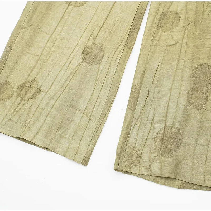 Conjunto de pantalones largos de lino con estampado tie-dye para mujer, camisas de media manga con solapa y botonadura sencilla, pantalón de pierna ancha con cordón ajustable, 2 piezas