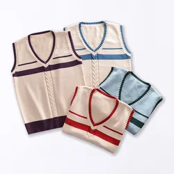 School JK Uniform Sweater Cute Apricot Striped Tank Top Sweater Sleeveless Vest Waistcoat For Girls Cosplay adult Knitting Coat