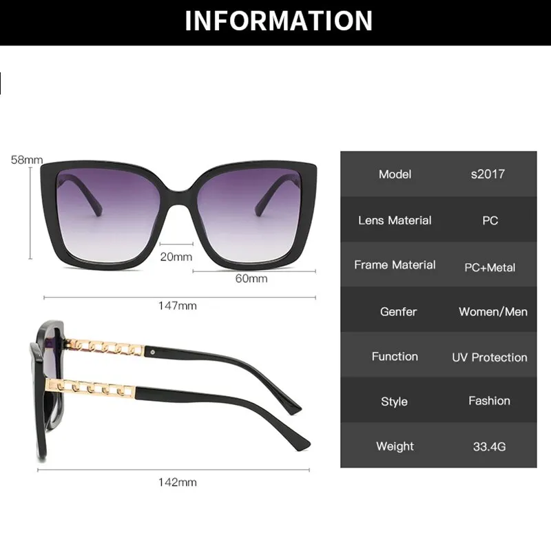 2023 New Fashion Women Square Sunglasses For Ladies Modern Luxury Brand Designer Sun Glasses Vintage Metal Chain Eyewear Shades
