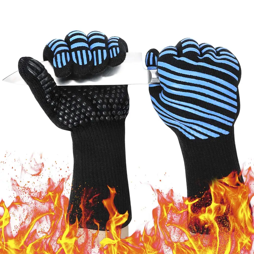 

932℉ Extreme Heat Resistant BBQ Gloves, Food Grade Kitchen Oven Mitts - Flexible Oven Gloves with Cut Resistant, Silicone Non-