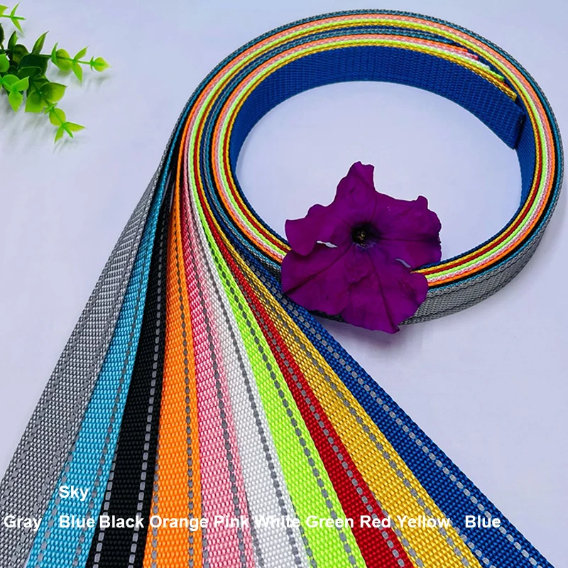Polyester Webbing 50 Yards 20mm With Reflective Line Pet Collar DIY Knapsack Strapping Sewing Bag Belt Accessories 10 Colors