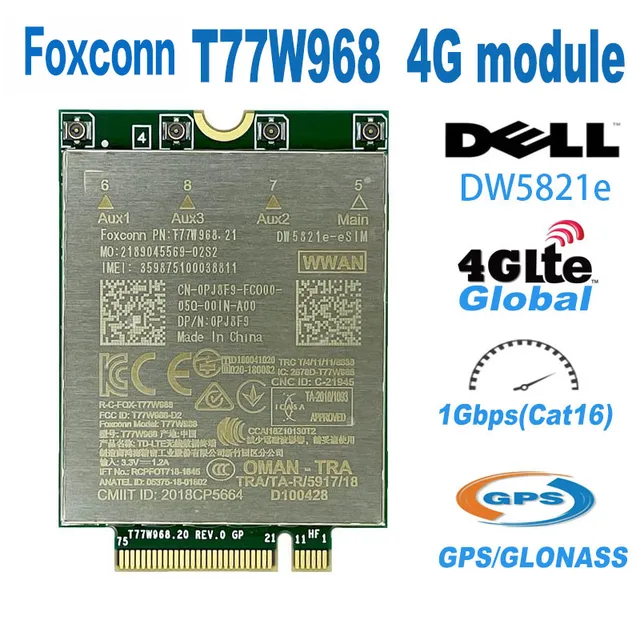 T77W968 DW5821E x20 LTE CAT16 1 Гбит/с Φ 4G модуль для Dell 5420 5424 7424 7400 1